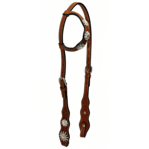 Western Show Trense m/ s�lvfarvede conchos og klare sten |�One Ear