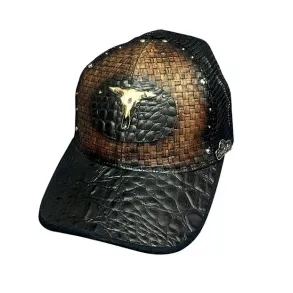 Flettet Bullhide Cap med Tyr og l�derlook