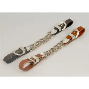 Curb chain i lyst l�der med dobbeltk�de og s�lvsp�nder