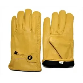 L�derhandsker med bindeb�nd - Glat Skind m/ Fleece for
