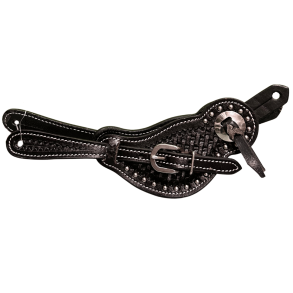Raw Tack | Spur Strap w basket tooling and dots | Black