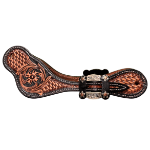 Raw Tack | Spur Strap w tooling and flower buckle | Natural/Black
