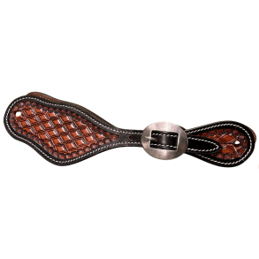 Raw Tack | Spur Strap w diamond tooling and black edge | Chestnut