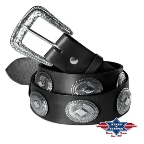 Leather Belt - Antique Silver Conchos