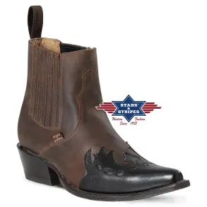 Short Leather Cowboy Boots - Brown/Black