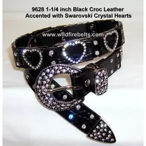 Wildfire Black Croco b�lte med krystaller i hjerte - 28