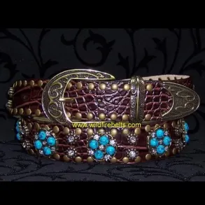 Wildfire B�lte med sten og krystaller - Brown/Turquoise