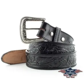 Leather Belt | Black Flowers